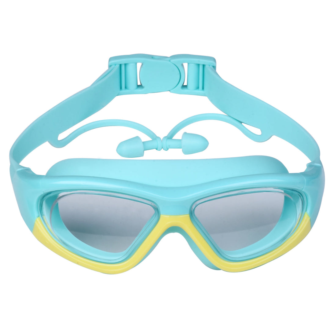 Easy-to-adjust kids' swim goggles with large anti-fog lenses & soft silicone frame for young swimmers.