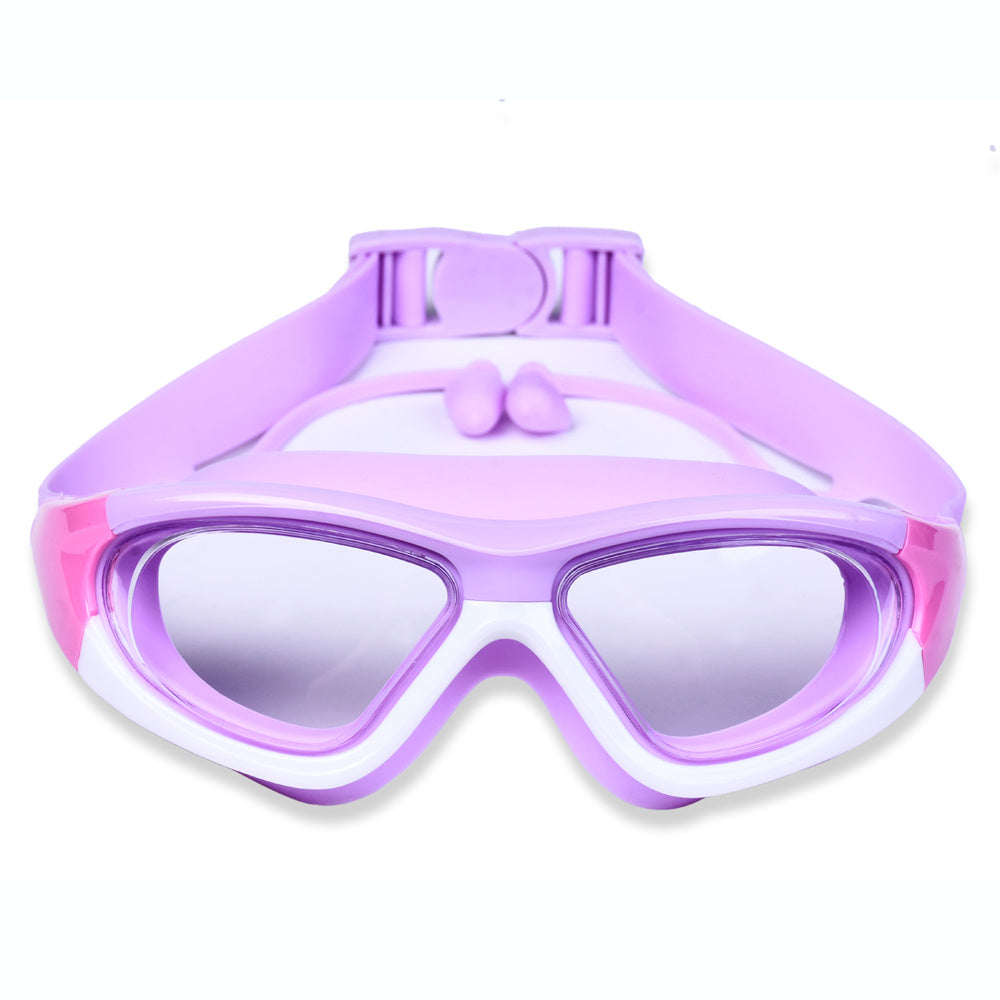 Close-up of easy-adjust silicone strap on comfortable kids' swim goggles for a secure, leak-proof fit.