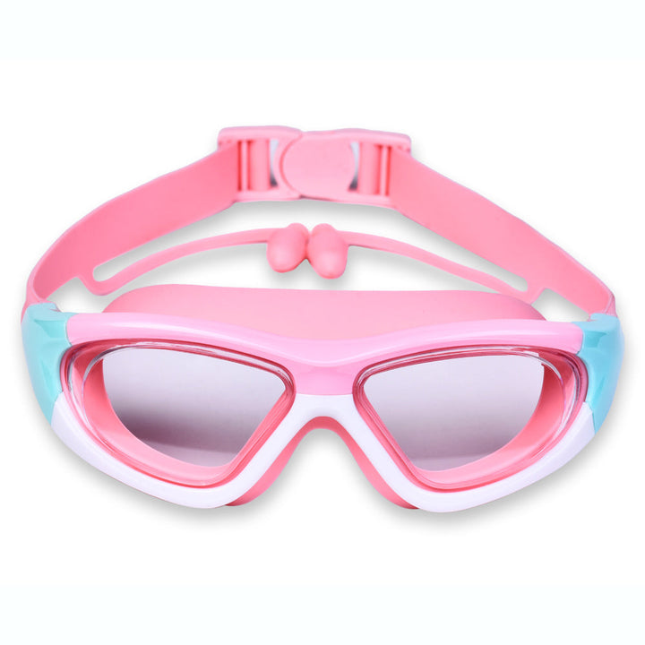Pink large frame kids' swim goggles, anti-fog & leak-proof for comfortable swimming and water fun.