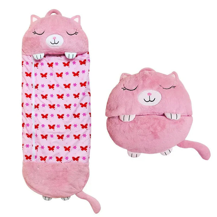 Blue shark animal sleeping bag, 2-in-1 plush toy & napping mat, ideal for kids' sleepovers.