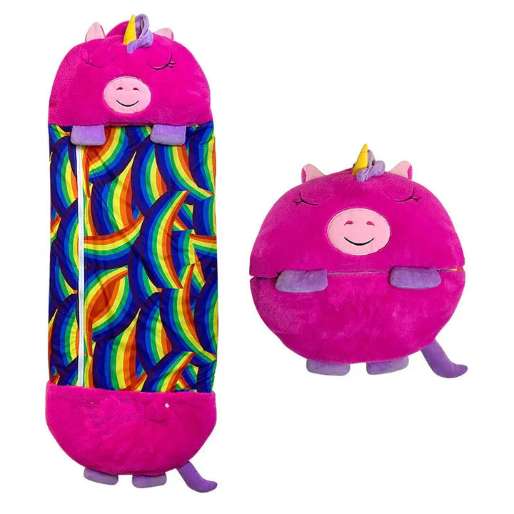 Cute bear kids' plush animal sleeping bag, soft cuddle toy and travel bed, great gift for children.