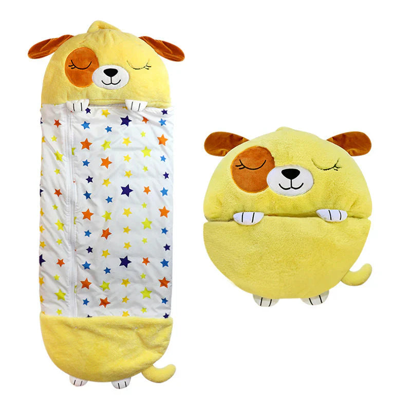 Cozy lion plush animal sleeping bag for kids, 2-in-1 cuddle toy and napping mat, comfortable bedding.