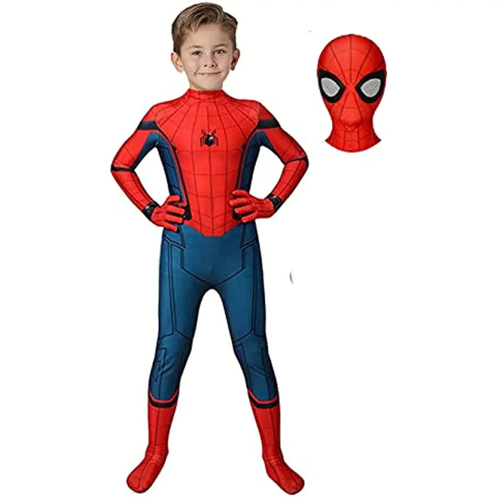 Kids' red Spider Hero costume with web details for Halloween or dress-up. Unleash adventure & imaginative play.