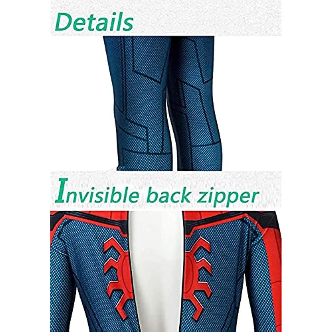 Child in a dynamic pose wearing a red Spider Hero costume, ready for superhero imaginative play & fun.