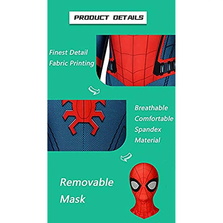 Vibrant red Spider Hero costume for kids featuring classic web design, great for parties & dress-up fun.