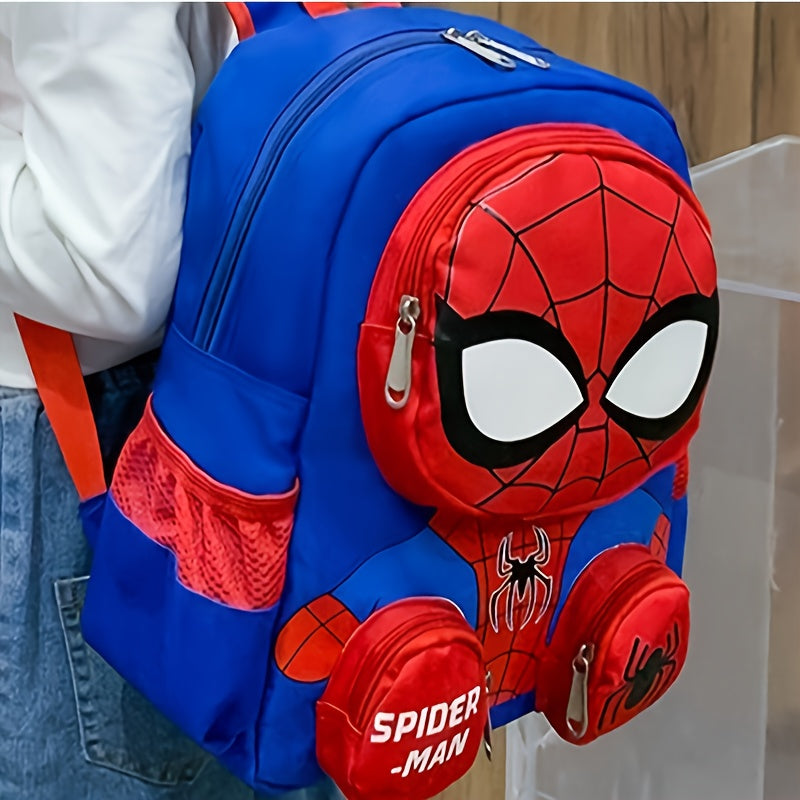 Spider-Man large capacity blue backpack at school, perfect for carrying books & supplies. Durable boys/girls school bag.