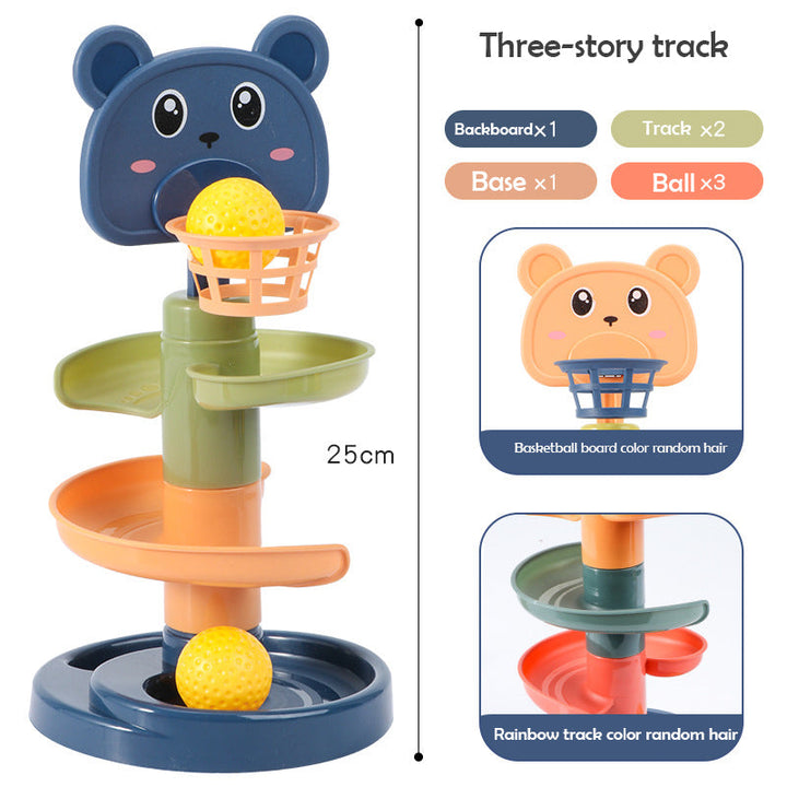 Vibrant plastic Swirling Ball Drop Tower, a captivating kids' ball drop toy for engaging toddler activity.