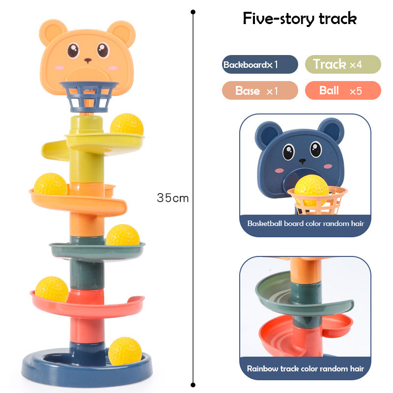 Toddler Swirling Ball Drop Tower; sensory play & fine motor skill development with colorful educational balls.