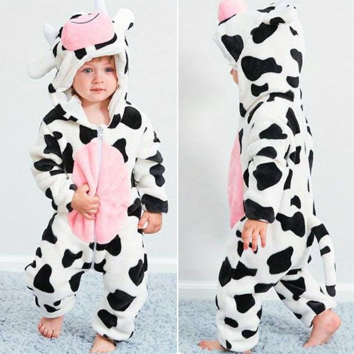 Cozy cow animal onesie jumpsuit for toddlers. Ultra-comfy sleepwear & playful costume for kids.