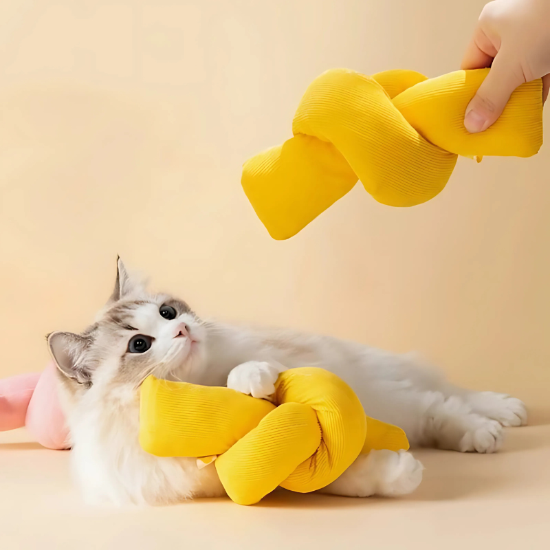 KnottyPaws plush catnip kicker toy for active play, engaging cats and kittens with stimulating scent.