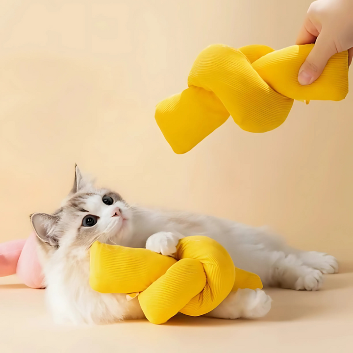 KnottyPaws plush catnip kicker toy for active play, engaging cats and kittens with stimulating scent.