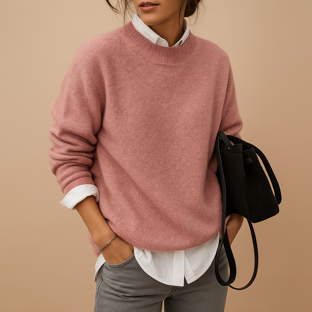 Ladies' fine knit jumper, elegant & comfortable round neck sweater for timeless everyday style.