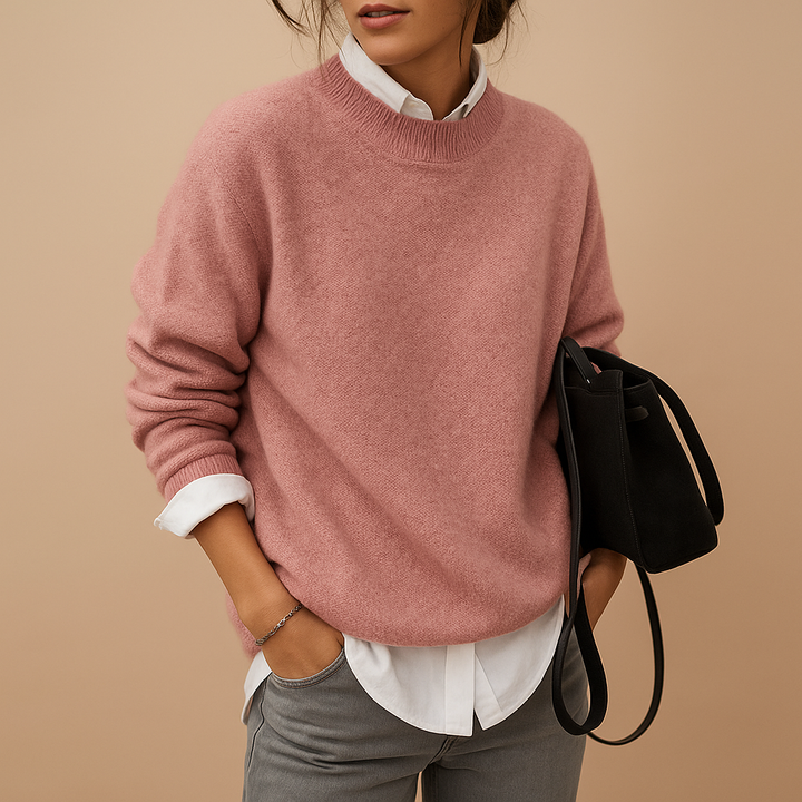 Ladies' fine knit jumper, elegant & comfortable round neck sweater for timeless everyday style.
