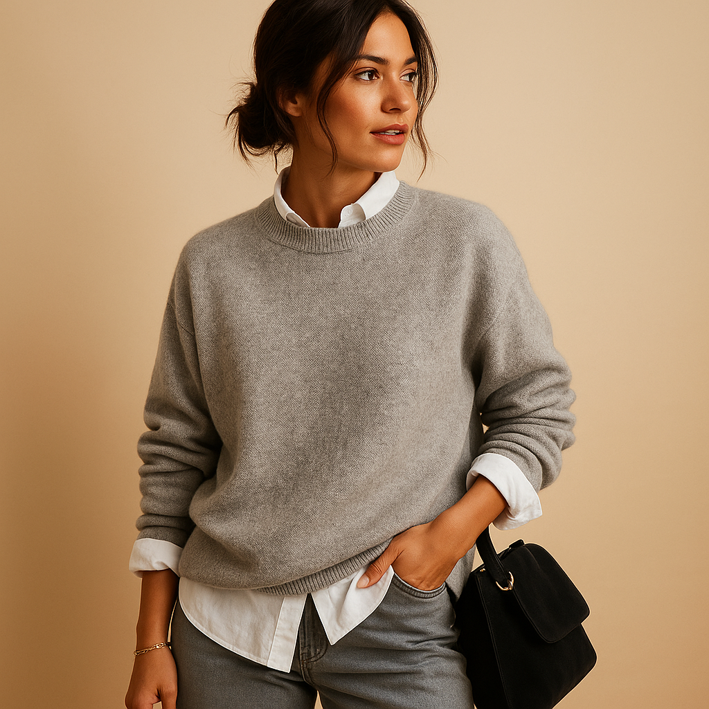 Comfortable ladies' long sleeve fine knit jumper, ideal for versatile everyday wear & sophisticated fashion.