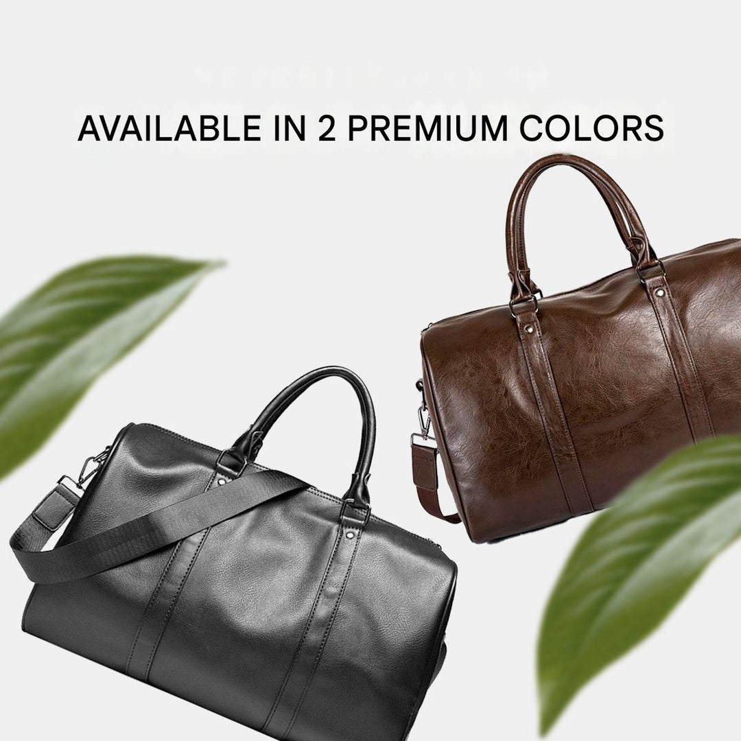 Unisex large PU leather travel bag in brown, stylish and spacious.