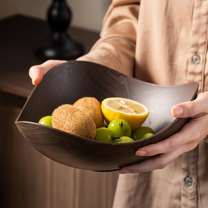 Organic wood look fruit bowl. Decorative serving dish for fruits & snacks on dining table.