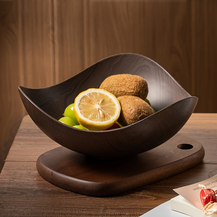 Elegant wood look fruit bowl, a large kitchen centerpiece. Ideal for displaying produce.