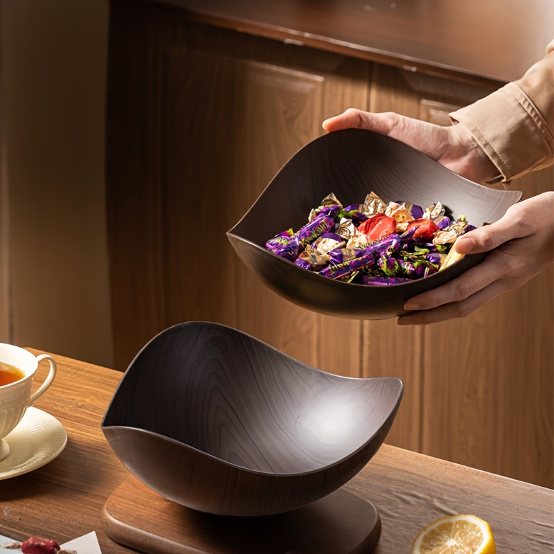 Decorative wood look fruit bowl for kitchen & dining. A stylish accent for any home decor.