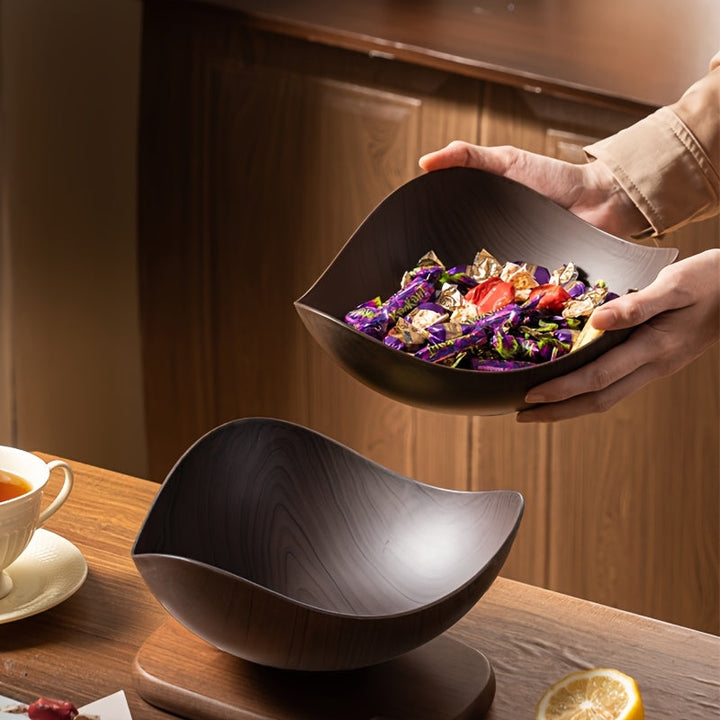 Decorative wood look fruit bowl for kitchen & dining. A stylish accent for any home decor.