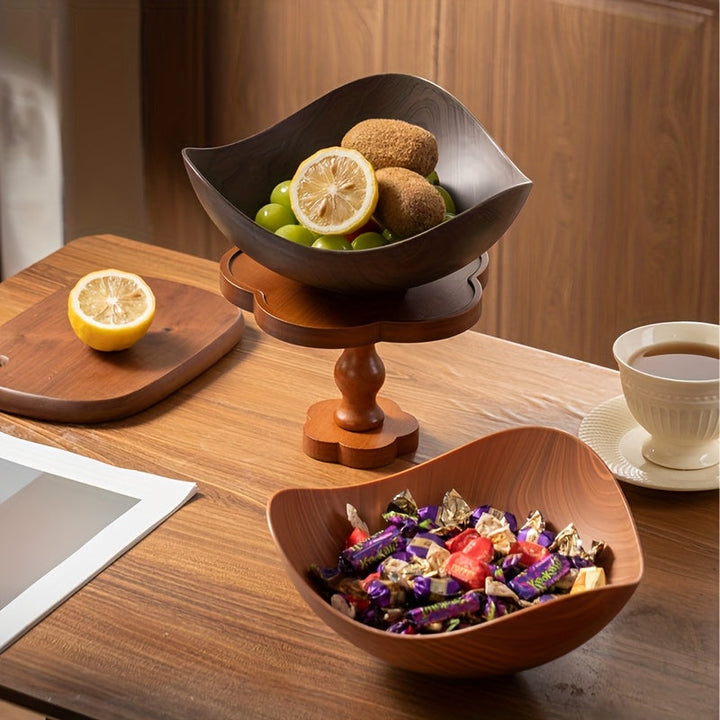 Attractive wood look fruit bowl, a decorative kitchen and dining table centerpiece.