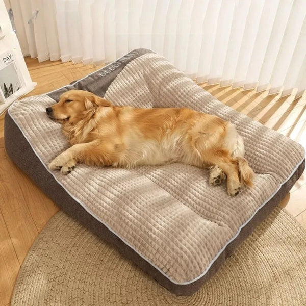Large dog orthopedic bed with a plush, supportive foam mattress and a removable, washable cover for easy cleaning.