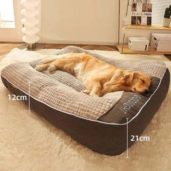 Stylish grey orthopedic dog bed for large breeds, featuring a soft, durable, washable cover. Provides ultimate pet comfort.