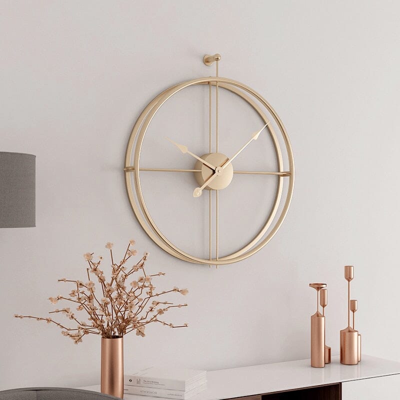 Large geometric metal wall clock, modern silent decor for living room.