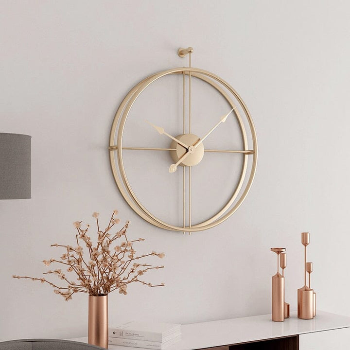 Large geometric metal wall clock, modern silent decor for living room.