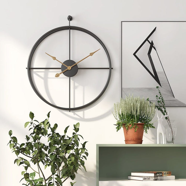 Silent large wall clock with geometric metal design, perfect for modern interiors.