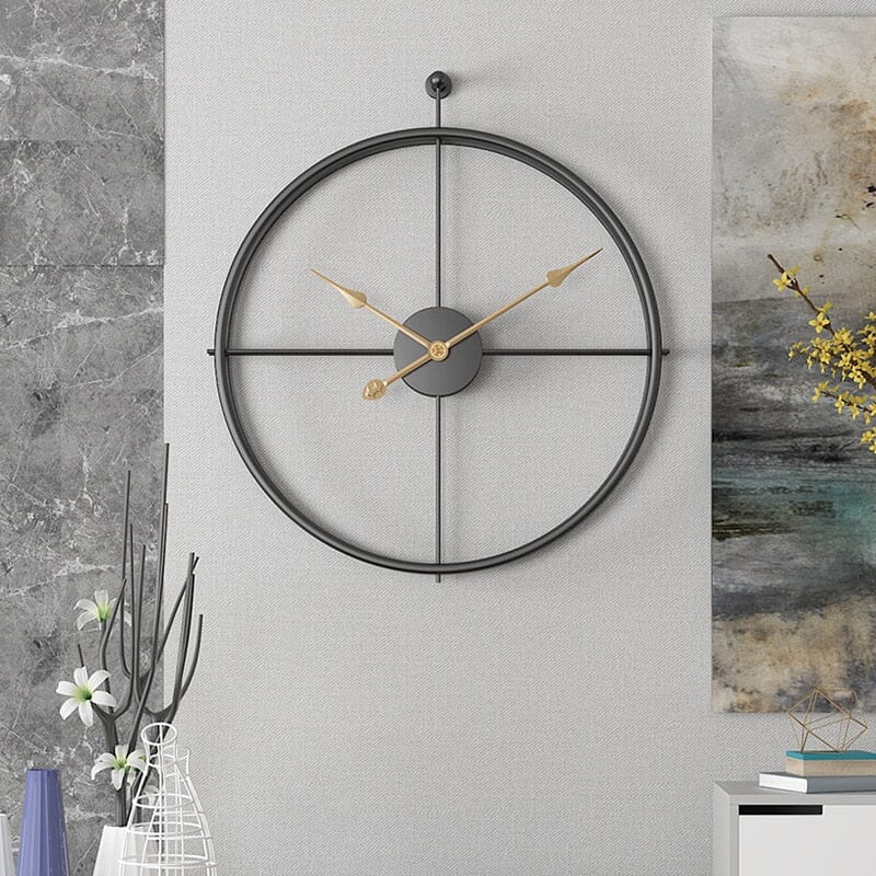 Modern large geometric metal wall clock, a luxury silent timepiece for living rooms.