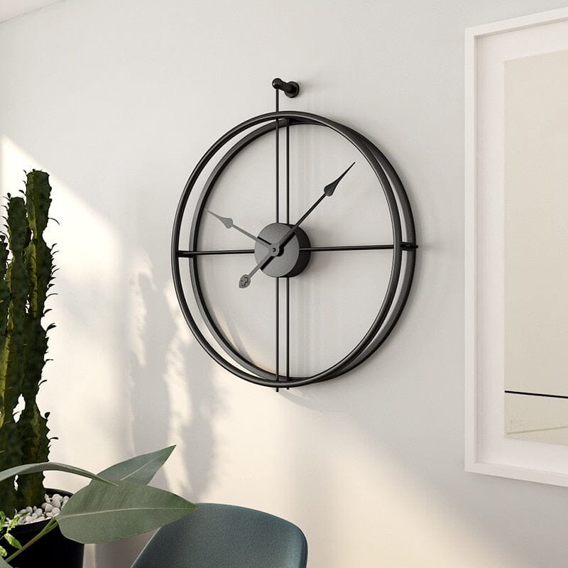 Decorative large geometric metal wall art clock, modern and silent for contemporary homes.