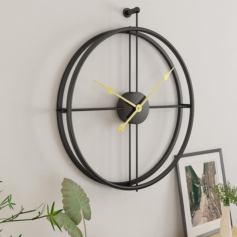 Modern silent geometric large wall clock, metal decor for a luxury home accent.