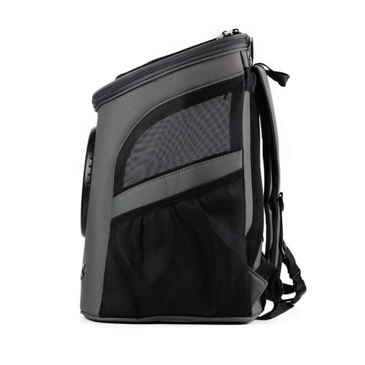 Portable gray cat travel backpack, featuring a bubble window for outdoor adventures & comfortable travel.