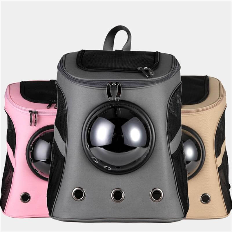 Stylish pink pet carrier backpack for cats, with a bubble window for clear views & secure travel.
