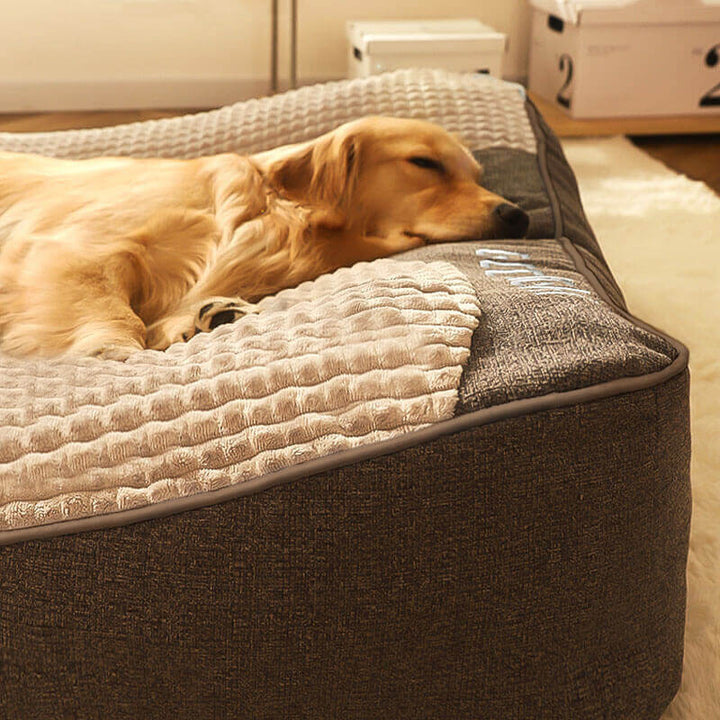 Premium large dog bed with memory foam mattress & plush headrest, perfect for big dogs needing joint relief.