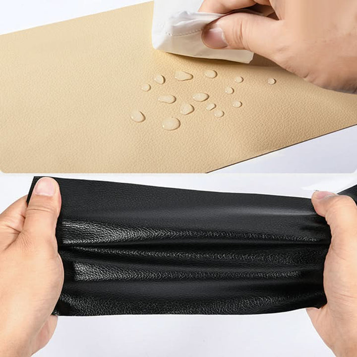 Flexible self-adhesive vinyl & leather repair patch, ideal for torn furniture & car seats.