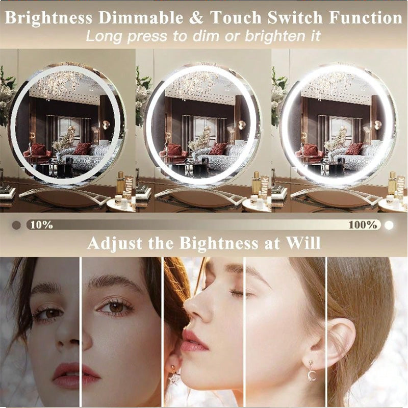 Modern LED makeup mirror with light up feature and responsive smart touch for precise cosmetics.