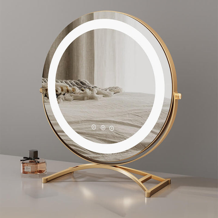 Compact LED vanity mirror, portable and rechargeable, with smart touch light control.