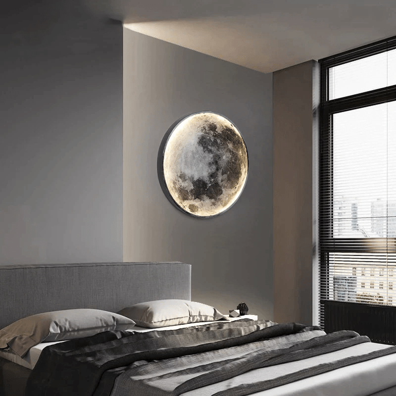 Contemporary LED lunar wall lamp, elegant lighting fixture for modern home & bedroom decor.