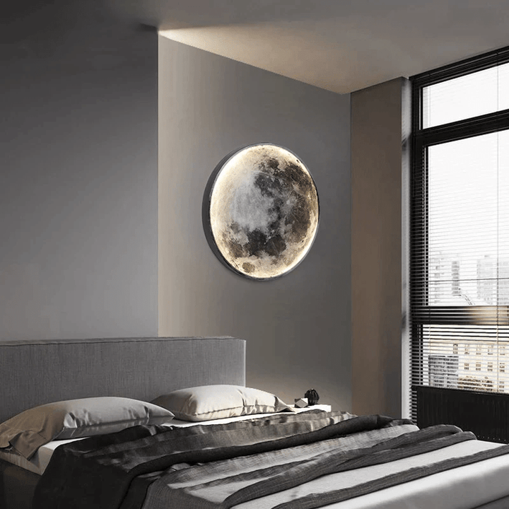 Contemporary LED lunar wall lamp, elegant lighting fixture for modern home & bedroom decor.