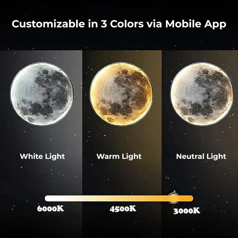 Chic LED moon wall lamp, providing soft, modern lighting for any contemporary home or bedroom.