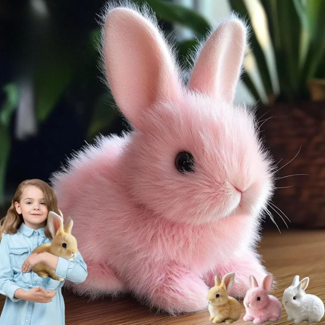 Soft interactive plush bunny toy, an adorable and lifelike cuddly animal playmate for all ages.