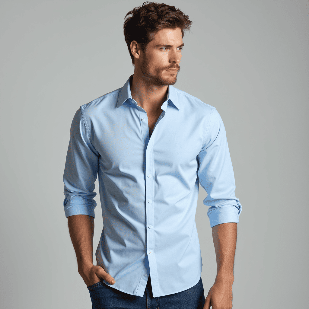 Light blue men's long sleeve button-down dress shirt. Classic men's formal & casual wear, versatile fashion.