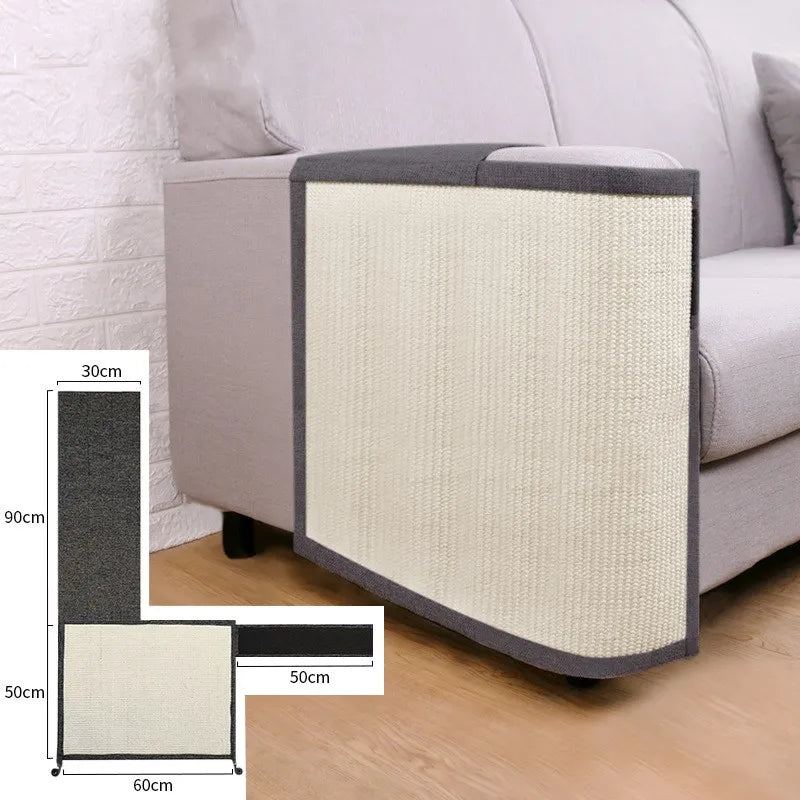 Textured sisal cat scratch mat in light grey, safeguarding your sofa furniture.