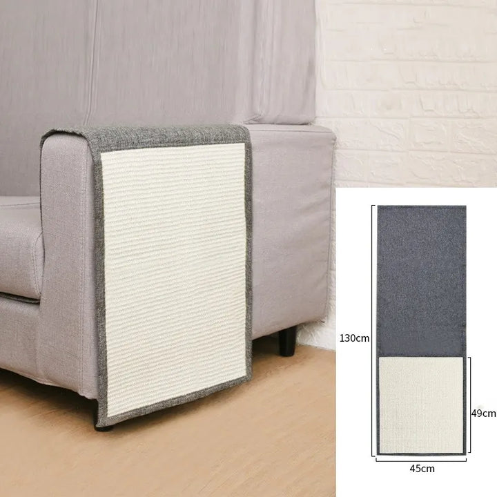 Sisal cat scratch furniture protector, perfect for sofa armrests, in light grey.