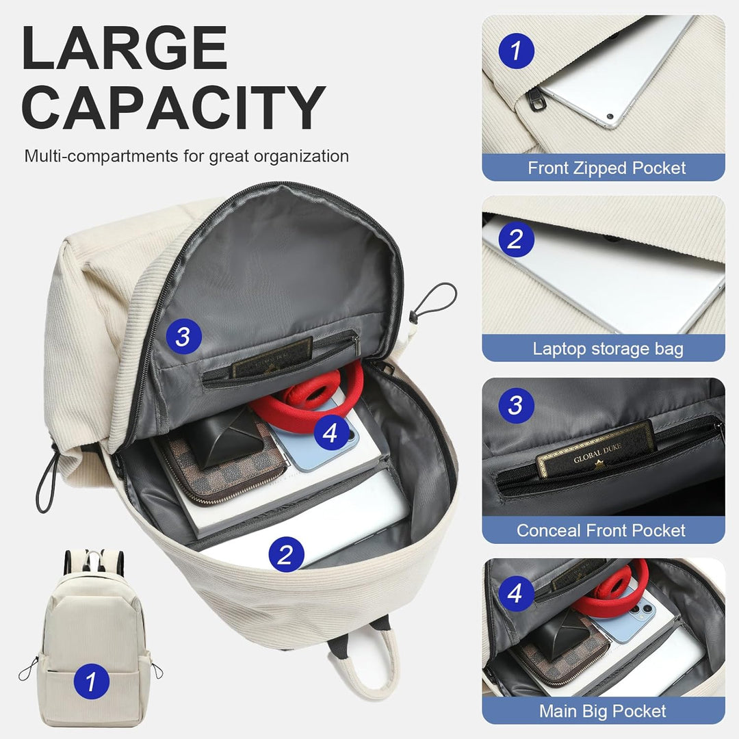 Unisex multi-pocket school backpack with 15.6-inch water-resistant laptop sleeve.