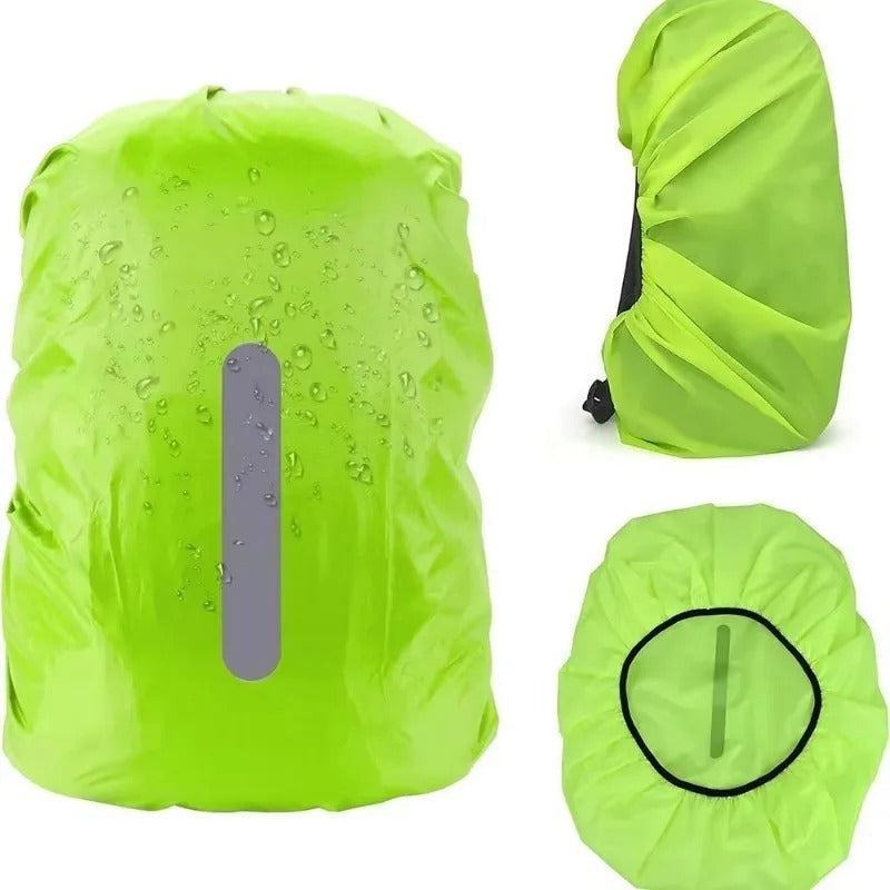 Durable waterproof outdoor gear: backpack rain cover with reflective strips, essential for all-weather travel.