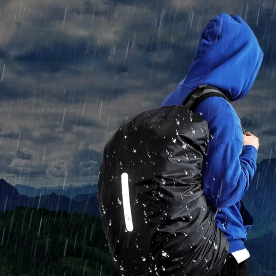 Unisex lightweight waterproof rain cover for backpacks, high-visibility reflective strips for night safety.