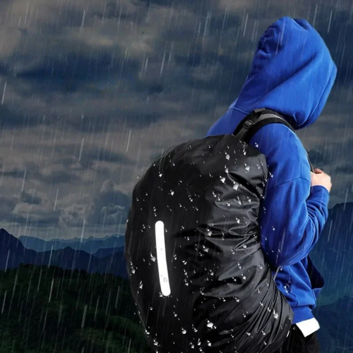 Unisex lightweight waterproof rain cover for backpacks, high-visibility reflective strips for night safety.