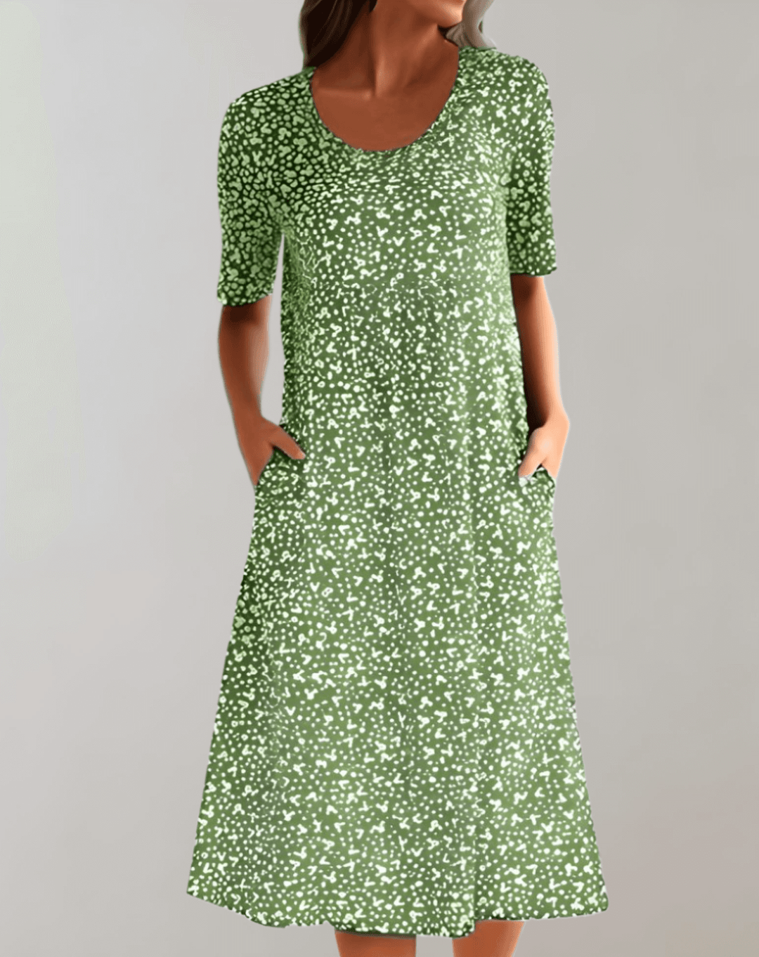 Lightweight women's V-neck summer dress, flowy and chic for warm weather casual or elegant wear.